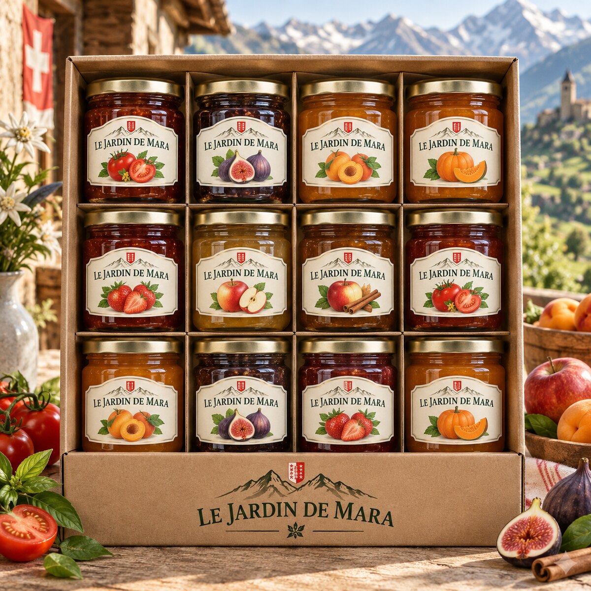 Coffret personnalisé de 12 pots de confitures artisanales Le Jardin de Mara